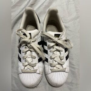 Adidas White Sneakers with Black Stripes